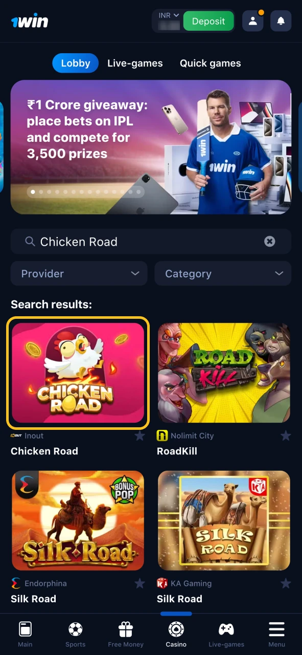 Select a casino that offers Chicken Road game.