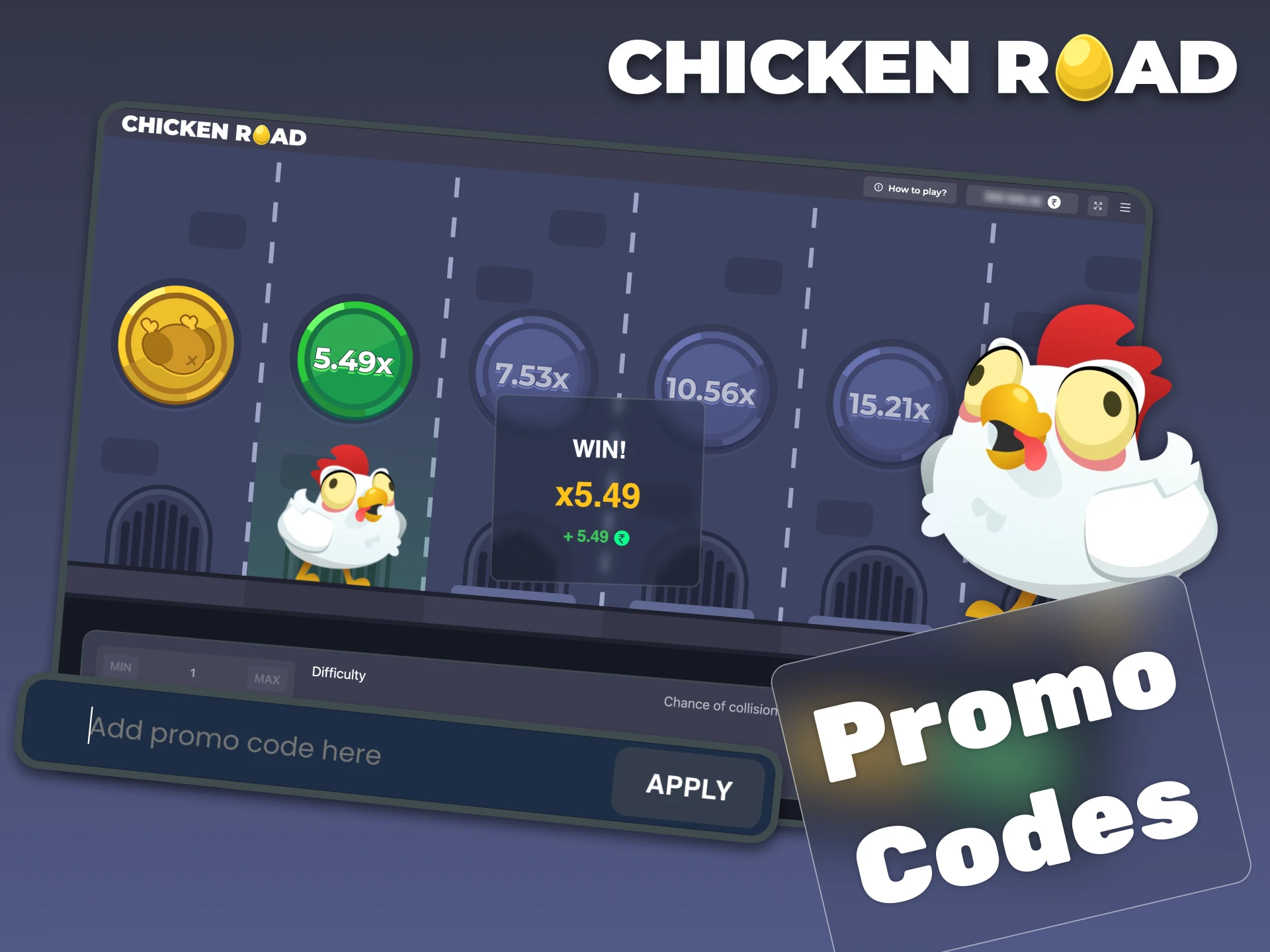 Use promo code for additional rewards in Chicken Road betting game.