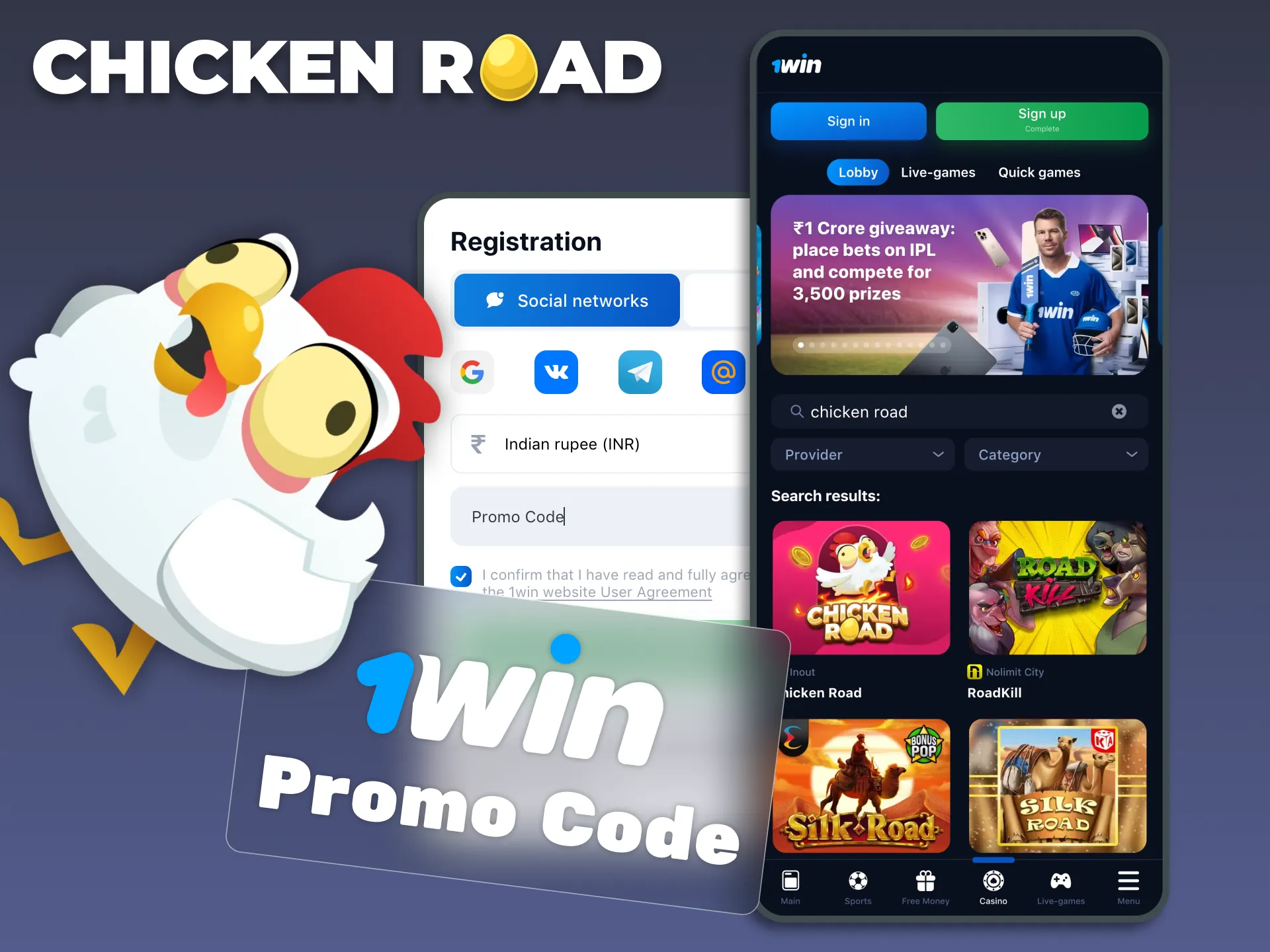 Improve your gameplay in Chicken Road with 1Win promo code.