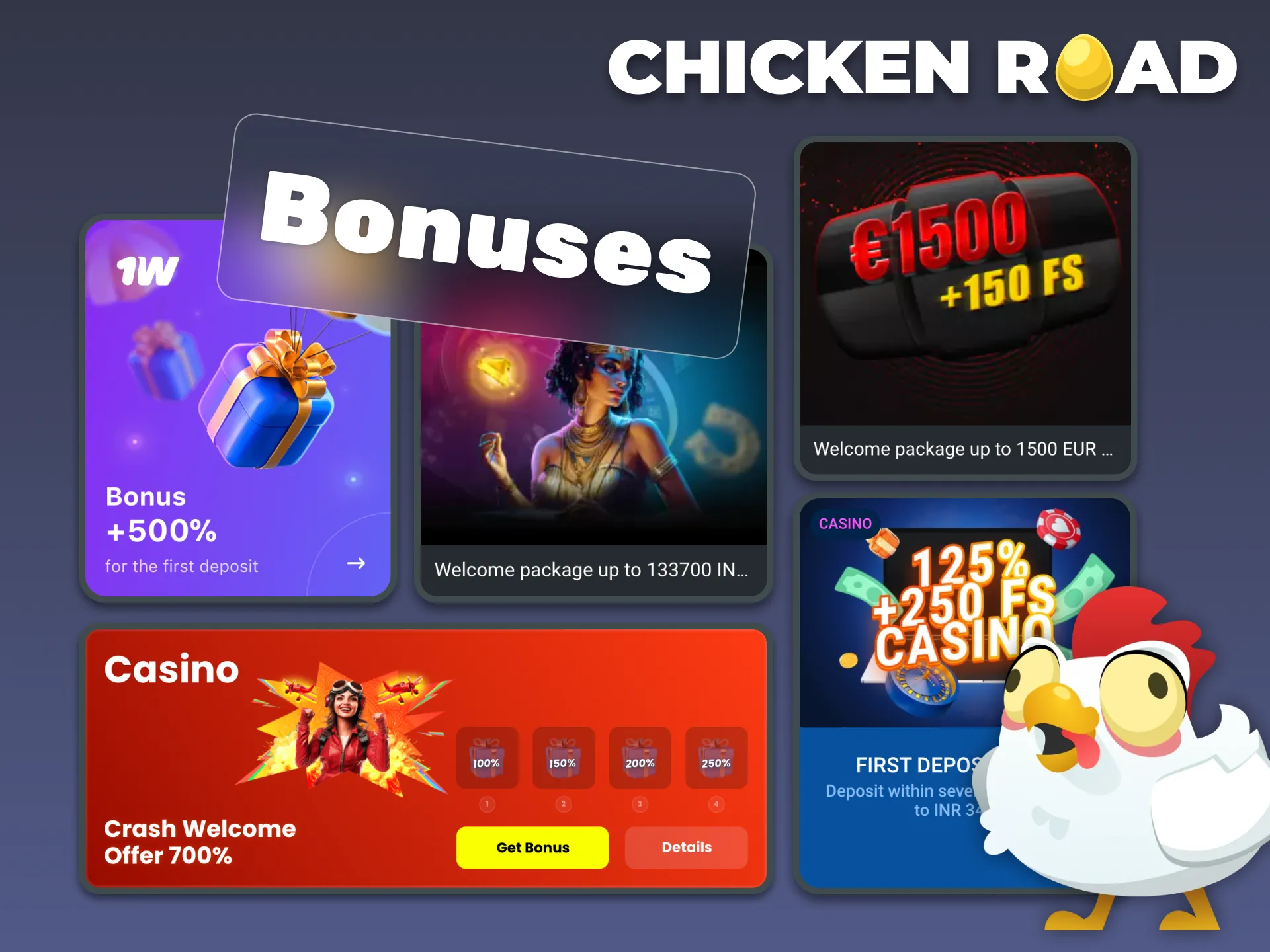 Online casinos offer welcome bonuses for playing Chicken Road.