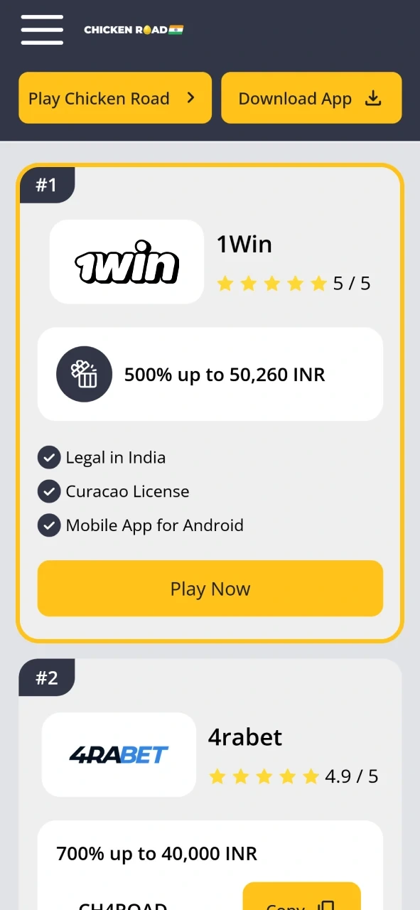 Choose the online casino where you will play Chicken Road.