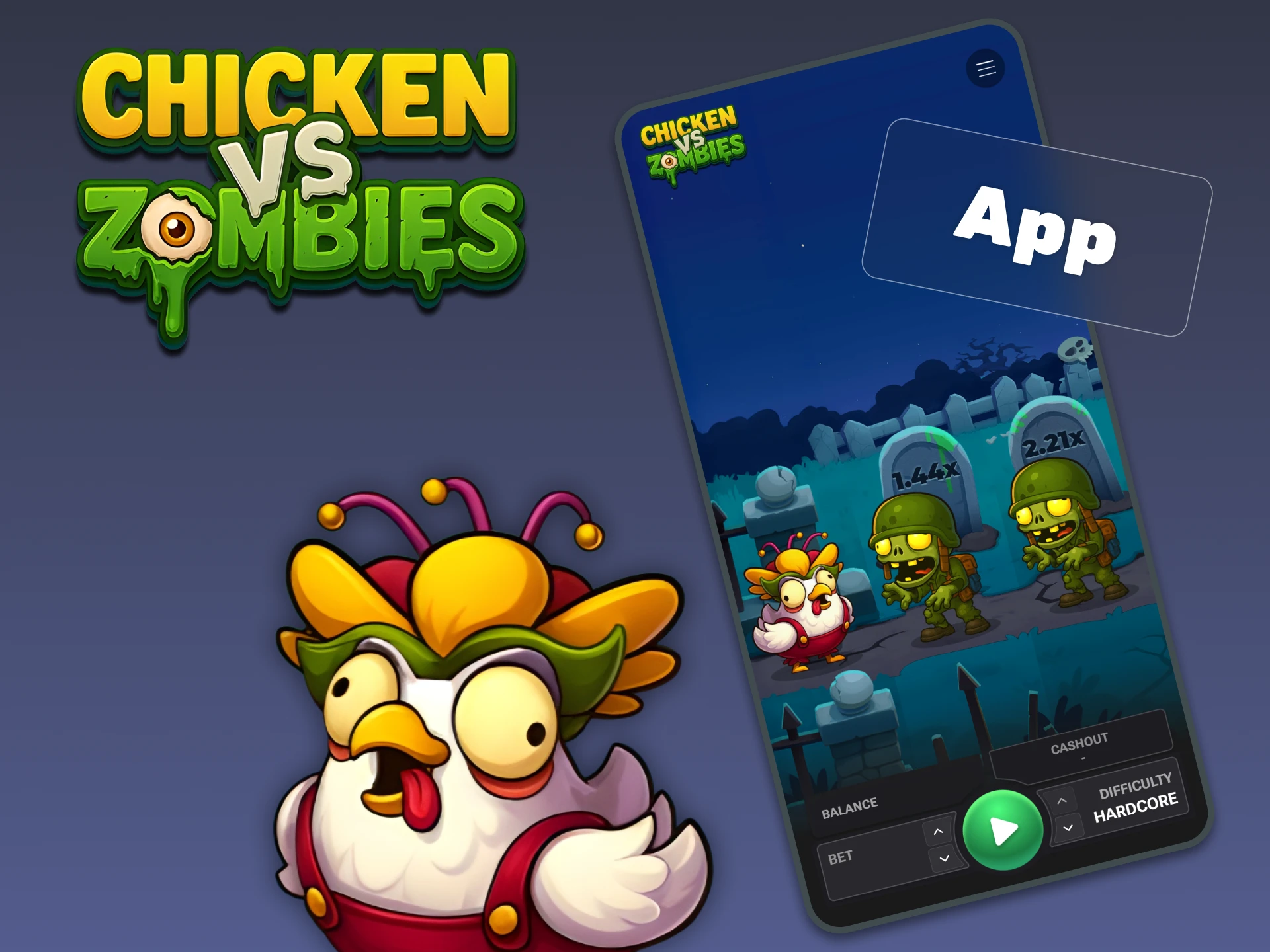 Download the Chicken vs Zombies app to play on your mobile device.