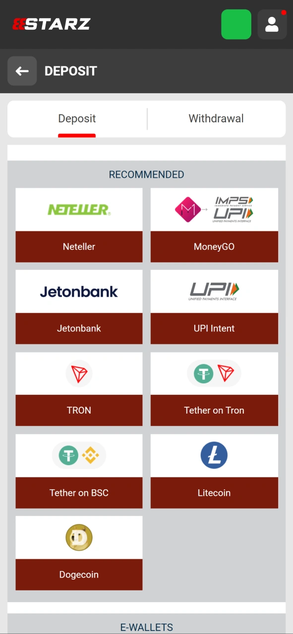 Select a convenient payment method from the list to deposit into Chicken Road.