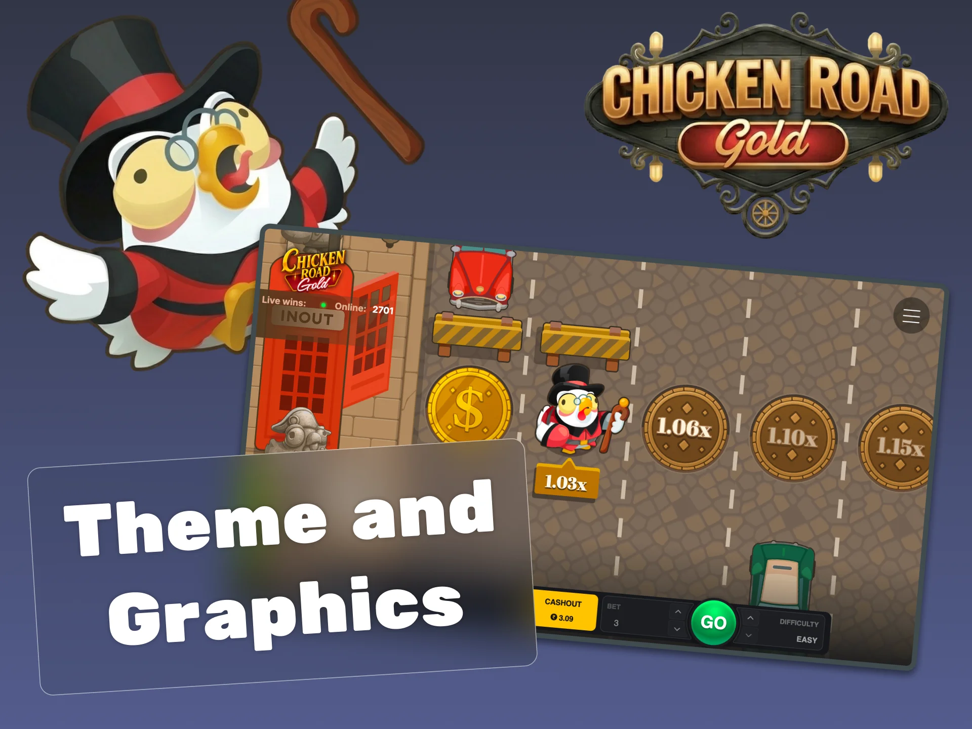 Reach the golden coin fountain in Chicken Road Gold.