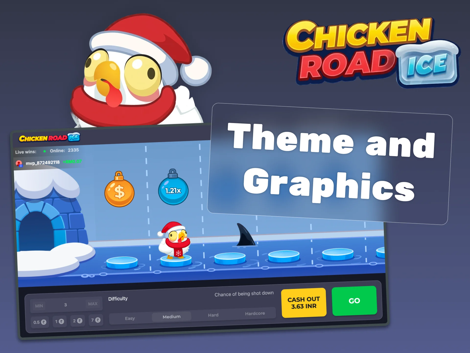 Jump across icebergs in Chicken Road Ice.