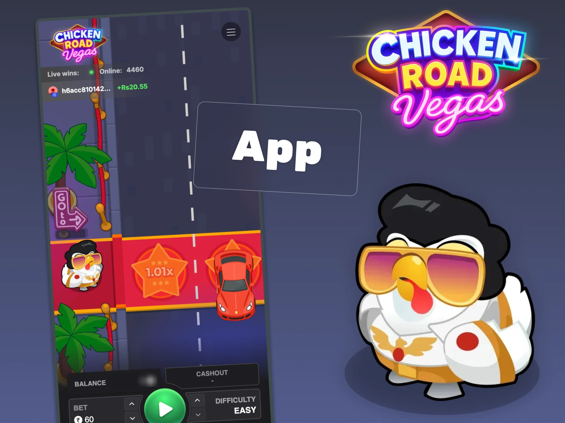 Play Chicken Road Vegas on your mobile device.