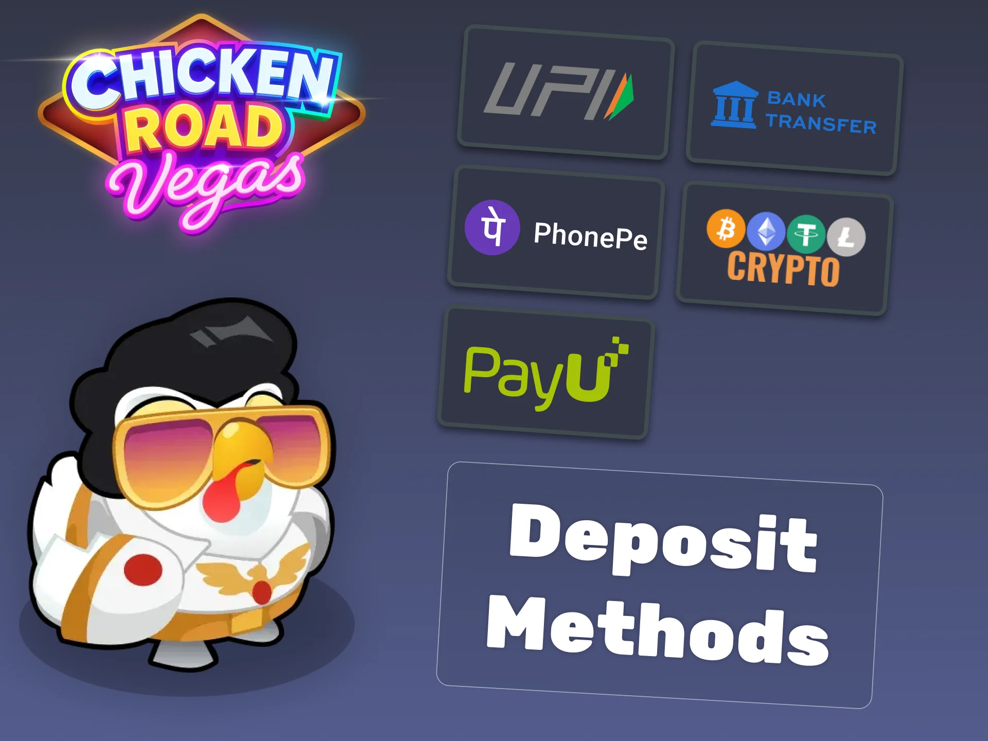 Choose your deposit method for Chicken Road Vegas.